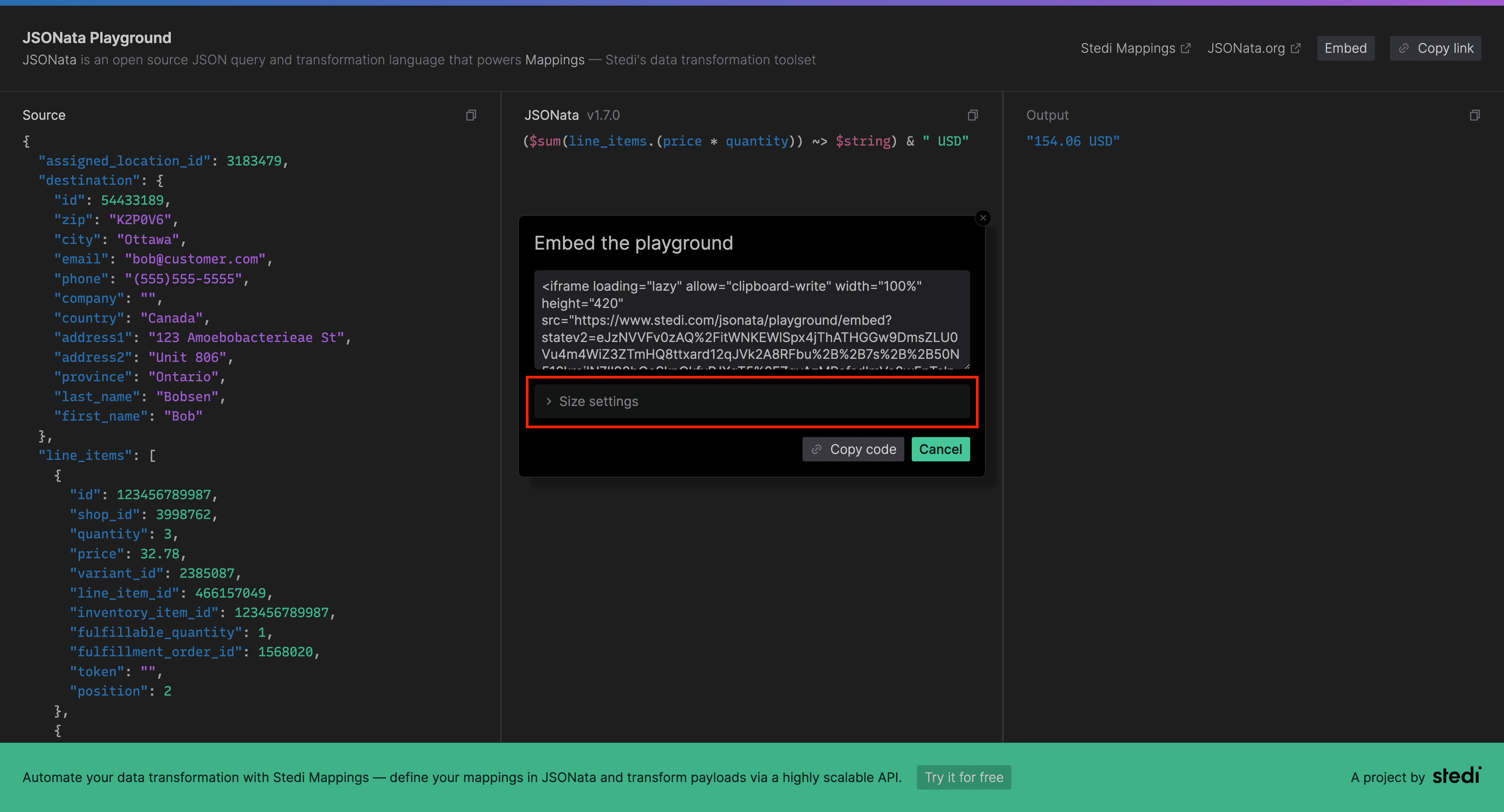 (Optional) Click on "Size settings" button