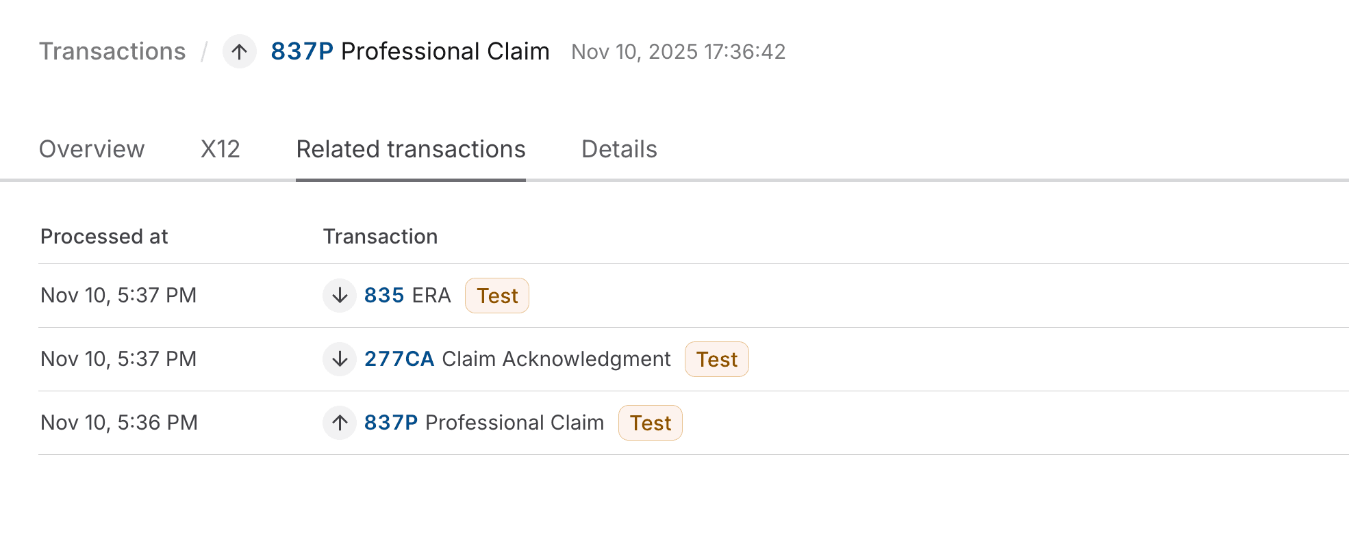 Related transactions tab