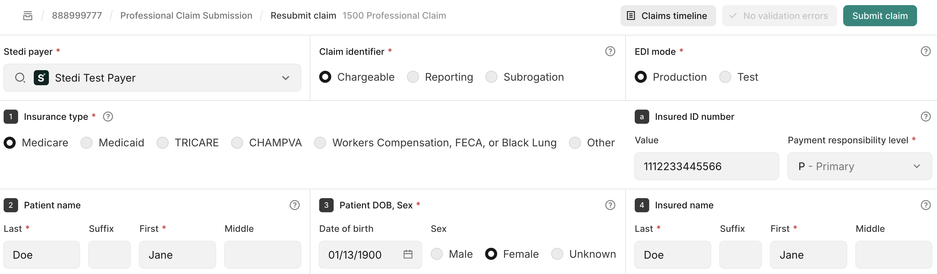 Claim resubmission CMS-1500 form