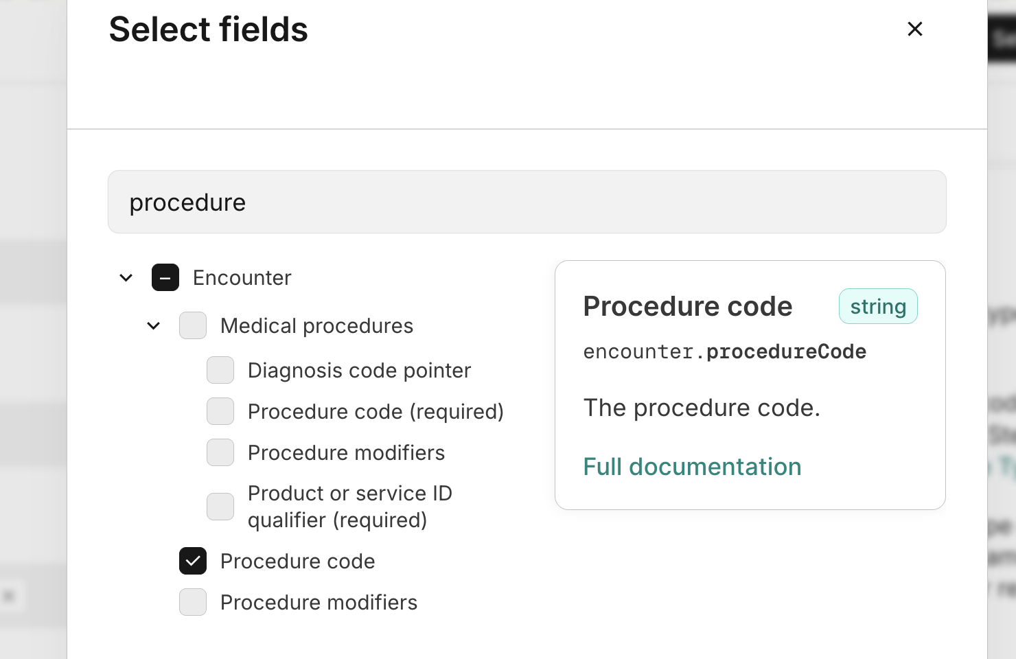 Select fields modal
