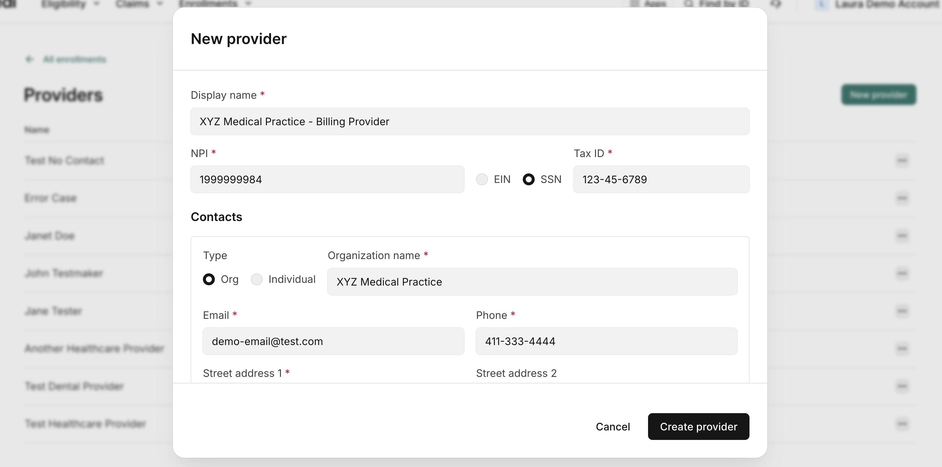 Provider record example