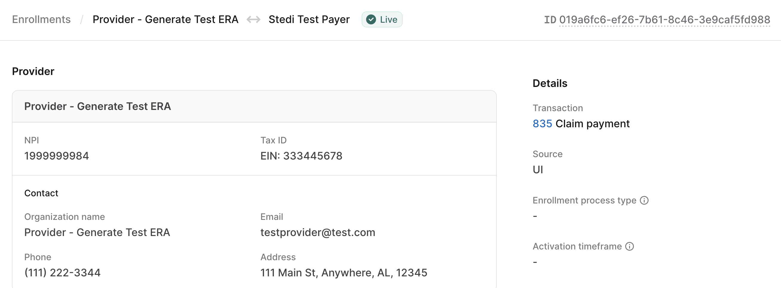 Stedi Test Payer enrollment
