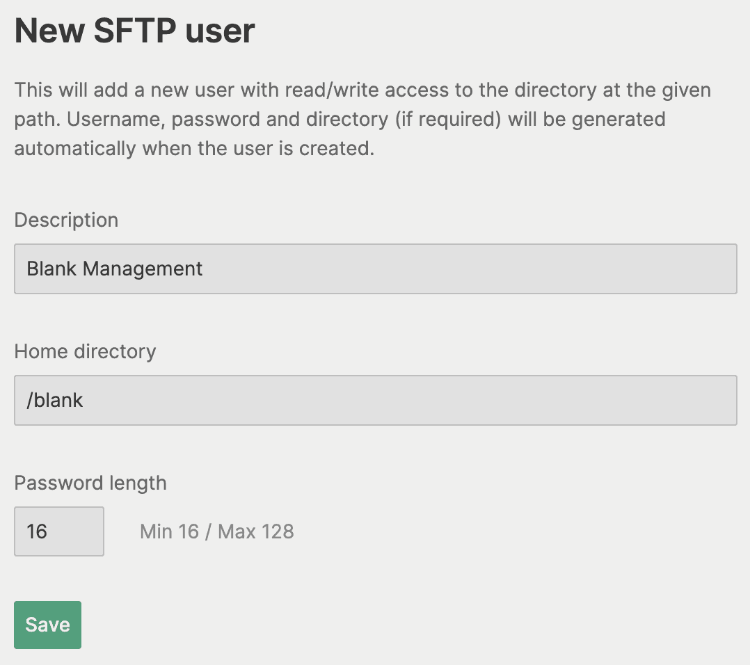 Create SFTP User: Blank Management